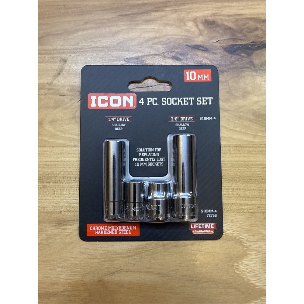 Icon 4pc 10mm Socket Set 1/4" & 3/8" Drive Shallow & Deep Each # 72753